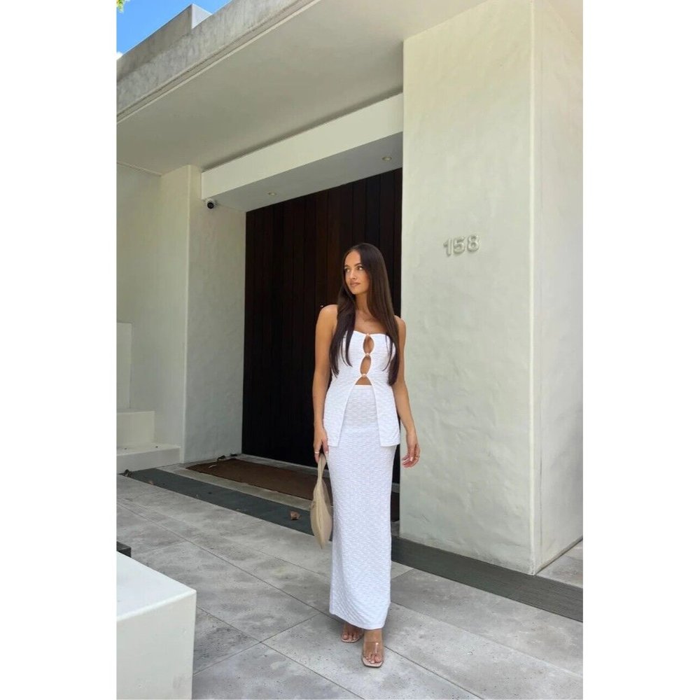 Runaway The Label Taya Maxi Skirt White Textured Jersey - Picture 5 of 7